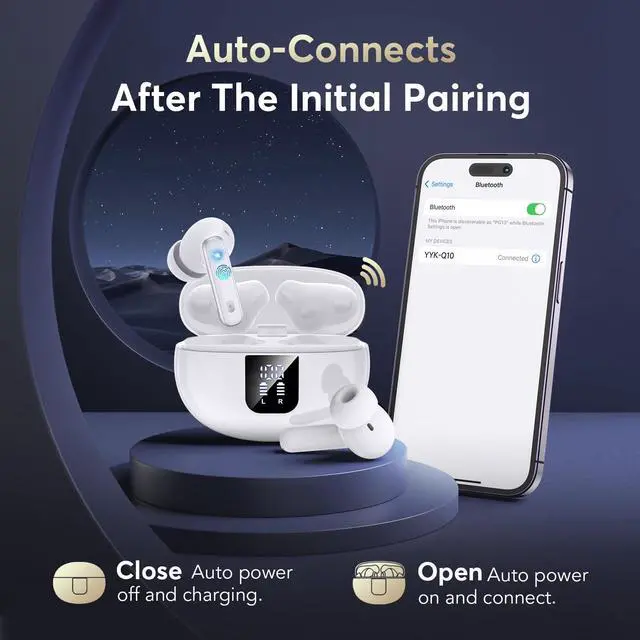 Alt view image 4 of 5 - EUQQ Wireless Earbuds Active Noise Cancelling Bluetooth 5.4 Earphones in Ear with Dual Mic, Transparency Mode Ear Buds Deep Bass Stereo Sound Headphones, 36H Playtime LED Display IP7 Waterproof