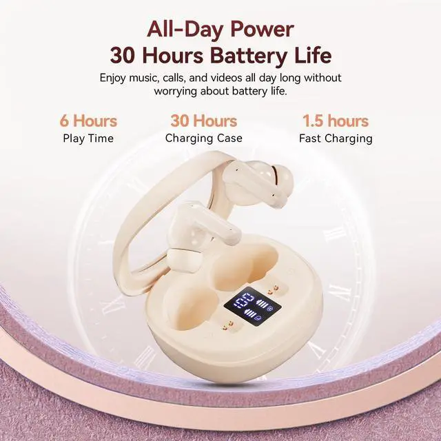 Alt view image 4 of 5 - ACEMO Wireless Earbuds Bluetooth 5.4 Headphones with 30H Playtime, ENC Noise Cancelling Mic, Deep Bass, LED Display Charging Case, IPX5 Waterproof Ear Buds for iOS Android Laptop, Skin Color