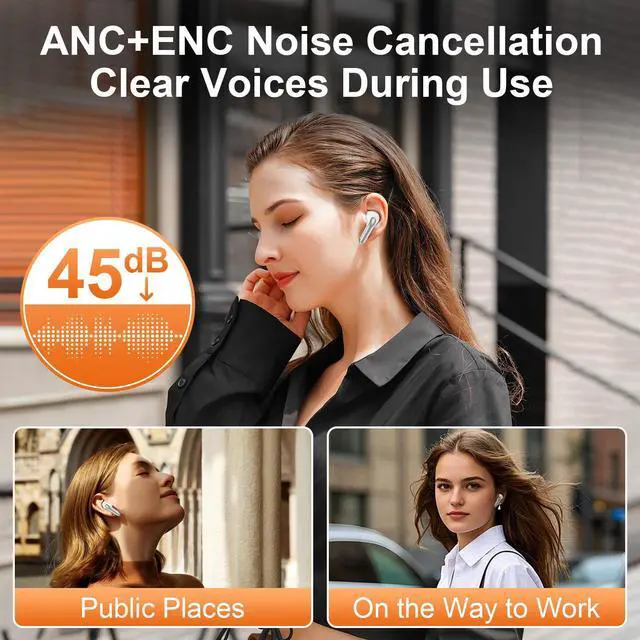 Alt view image 2 of 5 - Upgraded Bluetooth 5.3 Wireless Earbuds Headset, 60H Playtime &Charging Case, Hi-Fi Stereo Deep Bass, IPX7 Waterproof, for Gym/Running, Headphones Built-in Mic for Calls, Noise Cancelling Earphones