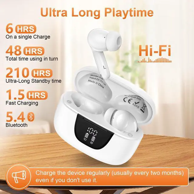 Alt view image 4 of 5 - Upgraded Bluetooth 5.3 Wireless Earbuds Headset, 60H Playtime &Charging Case, Hi-Fi Stereo Deep Bass, IPX7 Waterproof, for Gym/Running, Headphones Built-in Mic for Calls, Noise Cancelling Earphones