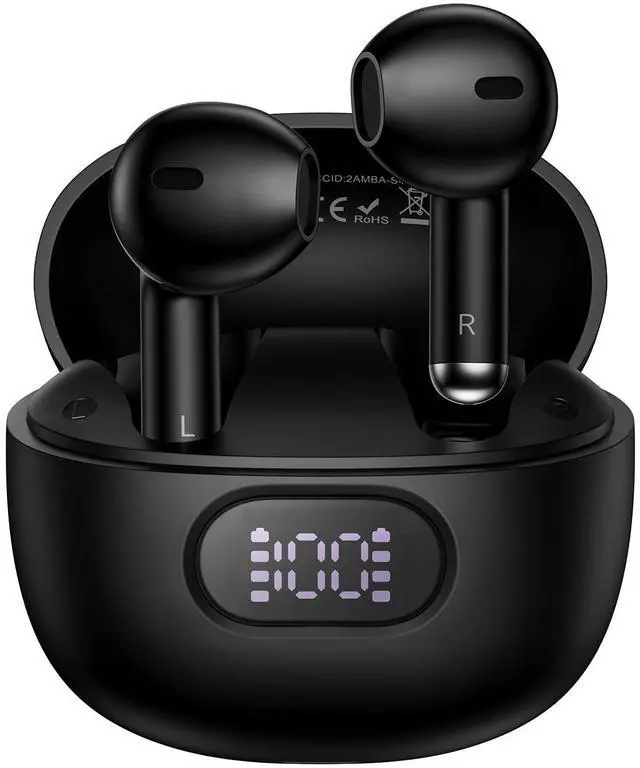 Main image of Wireless Earbuds Bluetooth Headphones, Ear Buds with Deep Bass, 60H Long Playtime, LED Power Display, IP7 in Ear Earphone with Mic for iPhone 16 15 Samsung S25 A56 Android Phones Sports Workout, Black