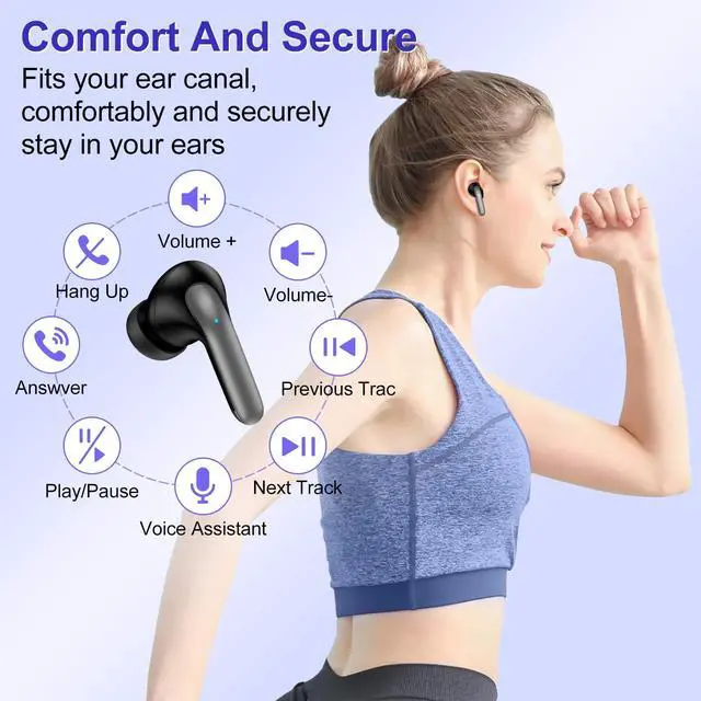 Alt view image 2 of 5 - Wireless Earbuds for Google Pixel 9a/8/7,5.3 Black Bluetooth Headphones In-Ear with Stereo Bass Ear buds ENC Noise Cancelling Mics,40H Playtime Mini Case IP7 Waterproof for iPhone Android Phone Sports