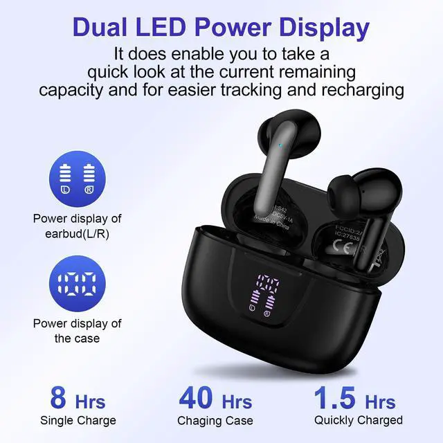 Alt view image 3 of 5 - Wireless Earbuds for Google Pixel 9a/8/7,5.3 Black Bluetooth Headphones In-Ear with Stereo Bass Ear buds ENC Noise Cancelling Mics,40H Playtime Mini Case IP7 Waterproof for iPhone Android Phone Sports