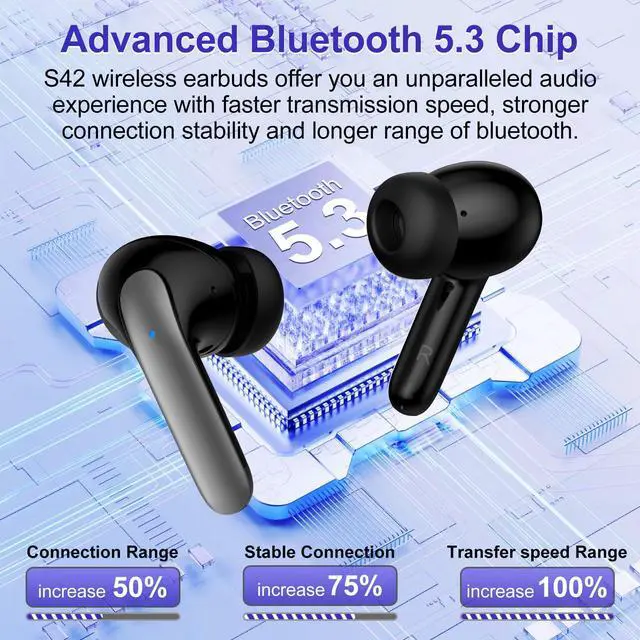 Alt view image 4 of 5 - Wireless Earbuds for Google Pixel 9a/8/7,5.3 Black Bluetooth Headphones In-Ear with Stereo Bass Ear buds ENC Noise Cancelling Mics,40H Playtime Mini Case IP7 Waterproof for iPhone Android Phone Sports