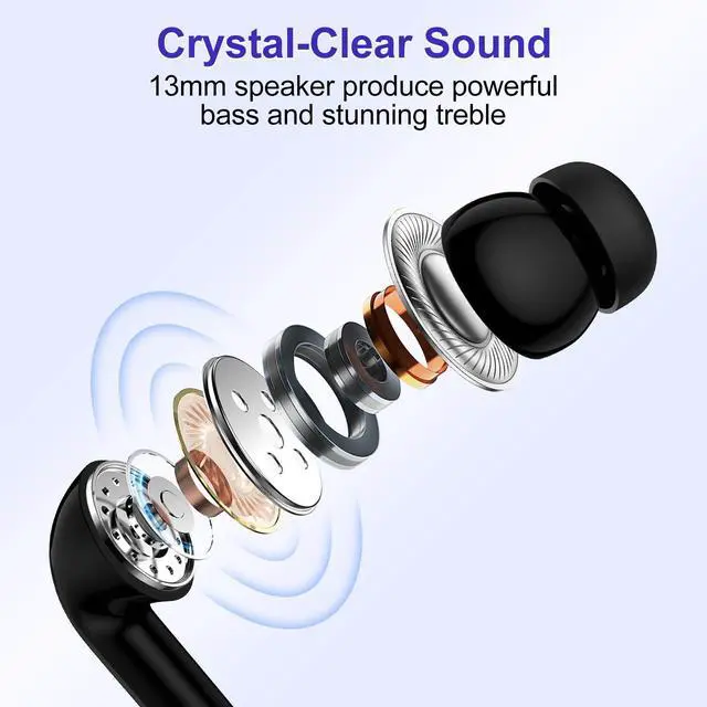 Alt view image 5 of 5 - Wireless Earbuds for Google Pixel 9a/8/7,5.3 Black Bluetooth Headphones In-Ear with Stereo Bass Ear buds ENC Noise Cancelling Mics,40H Playtime Mini Case IP7 Waterproof for iPhone Android Phone Sports