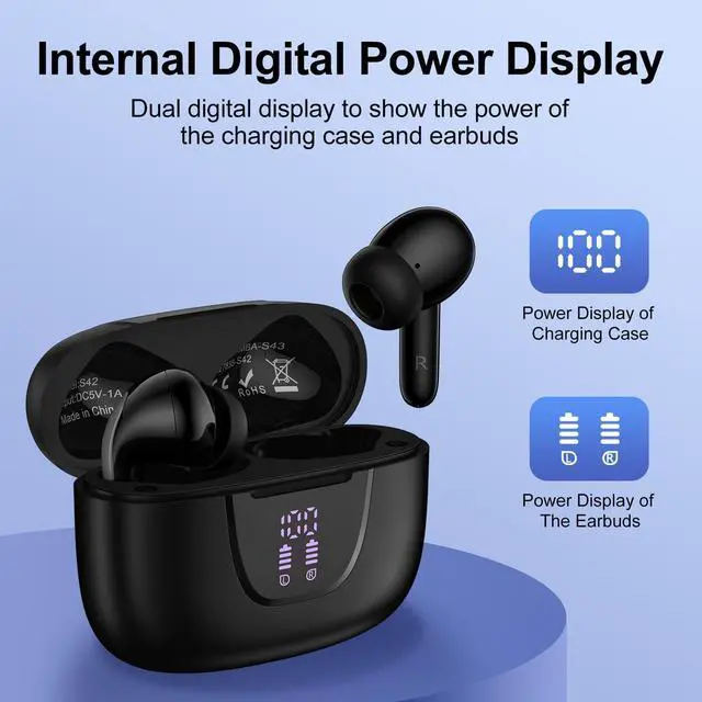 Alt view image 2 of 5 - Wireless Earbuds Bluetooth 5.3 Headphones in Ear Buds with Mic for Samsung Galaxy S25 Ultra S25 Edge S24FE S23 A16 A56,iPhone 16e/15,60H Playtime,In-Ear Bluetooth Earphones LED Display IPX7 Waterproof