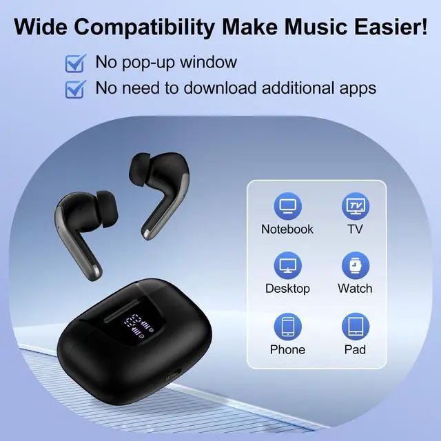 Alt view image 3 of 5 - Wireless Earbuds Bluetooth 5.3 Headphones in Ear Buds with Mic for Samsung Galaxy S25 Ultra S25 Edge S24FE S23 A16 A56,iPhone 16e/15,60H Playtime,In-Ear Bluetooth Earphones LED Display IPX7 Waterproof