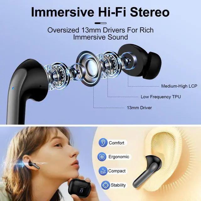 Alt view image 4 of 5 - Wireless Earbuds Bluetooth 5.3 Headphones in Ear Buds with Mic for Samsung Galaxy S25 Ultra S25 Edge S24FE S23 A16 A56,iPhone 16e/15,60H Playtime,In-Ear Bluetooth Earphones LED Display IPX7 Waterproof