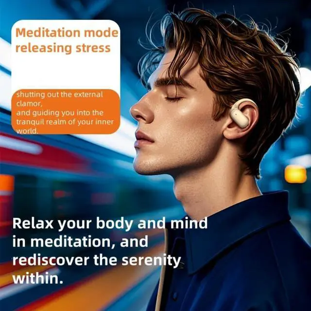 Alt view image 3 of 5 - Wireless Open-Ear Earbuds for Meditation, Yoga & Sleep - Real-Time HR/SpO2 Tracking, IPX5 Waterproof, Secure Hook for Running/Gym, White