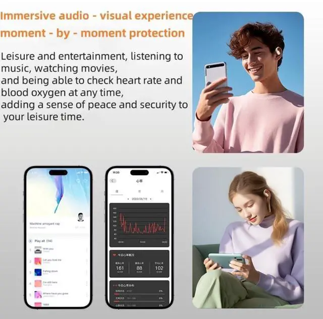 Alt view image 5 of 5 - Wireless Open-Ear Earbuds for Meditation, Yoga & Sleep - Real-Time HR/SpO2 Tracking, IPX5 Waterproof, Secure Hook for Running/Gym, White