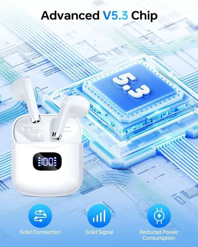 Alt view image 4 of 5 - KTGEE Wireless Earbuds Bluetooth 5.3 Headphones, 40Hrs Playback Stereo Ear Buds with LED Display Charging Case IPX7 Waterproof in-Ear Earphones with Mic for Phone Tablet Laptop Sports, White