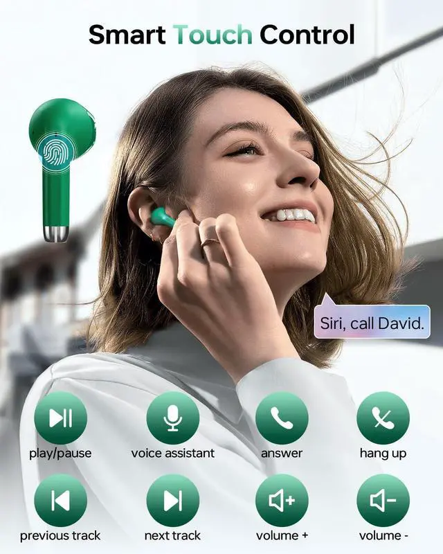 Alt view image 4 of 5 - KTGEE Wireless Earbuds Bluetooth 5.3 Headphones, 40Hrs Playback Stereo Ear Buds with LED Display Charging Case IPX7 Waterproof in-Ear EarphonesBlack Green