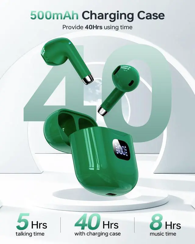 Alt view image 5 of 5 - KTGEE Wireless Earbuds Bluetooth 5.3 Headphones, 40Hrs Playback Stereo Ear Buds with LED Display Charging Case IPX7 Waterproof in-Ear EarphonesBlack Green