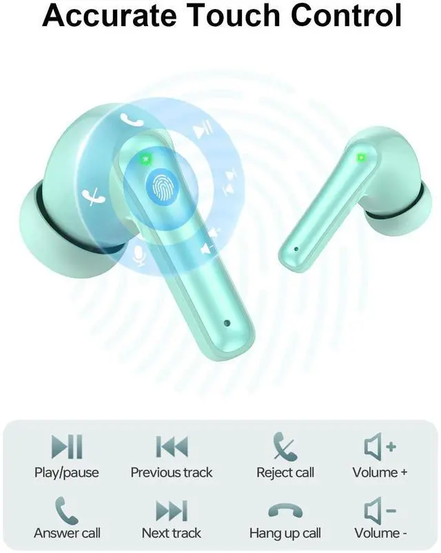 Alt view image 4 of 5 - HUIFU Ear Buds Wireless Earbuds - Bluetooth Headphones 40H Playtime LED Display Deep Bass Stereo in-Ear Earphones with IPX7 Waterproof, Light Green