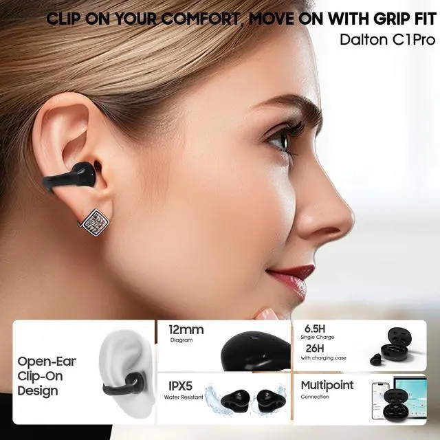 Alt view image 2 of 5 - C1Pro Ear Clip Earbuds Clip On Ear Buds Wireless Bluetooth Earbuds Freeclip Bluetooth Headphones Open On Earring Cuff Earbud Earrings Clips Best Free Bud For Ears Glasses Living Need Open-Ear Comfort