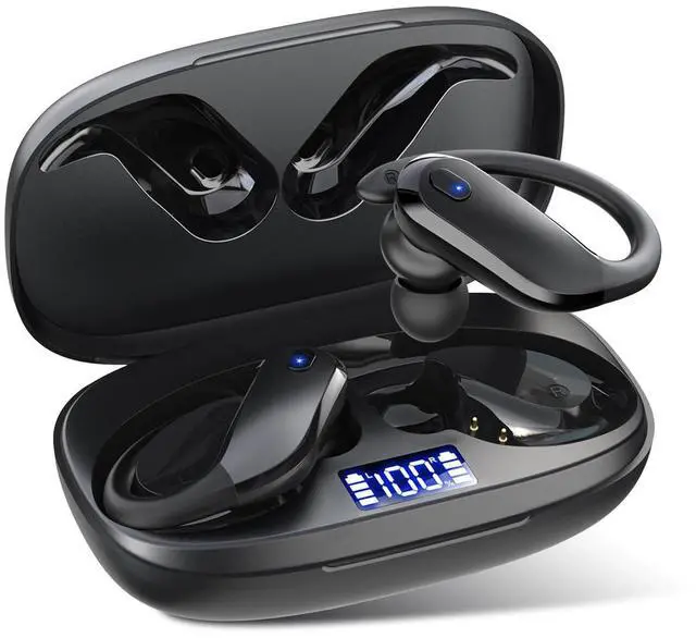 Main image of NDO Wireless Earbuds Bluetooth 5.3 Headphones Sport,IPX7 Waterproof Sports Earphones with Earhooks,48H Playtime,Lightweight 7.8g,Fast Charging Case,Noise Cancelling Mic for Running Gym Workout-Black