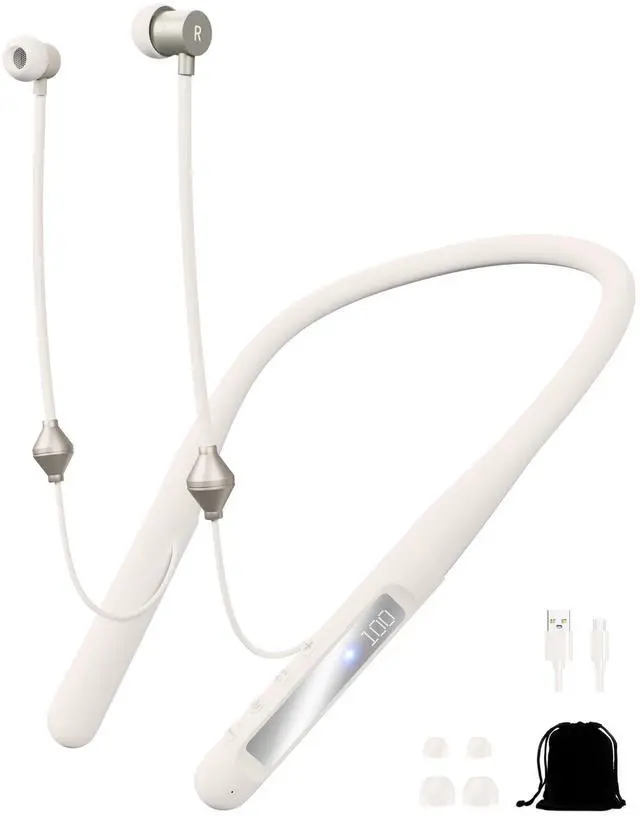 Main image of Air Tube Bluetooth Headphones with LED Battery Display,EMF Free Neckband Wireless Earbuds with 25H Playtime,HD Bass Airtube Headphone Emf Free with Mic And Controls,Airtube Earbuds For Sleep,Work,Gym