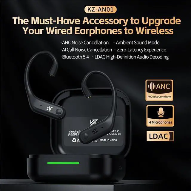 Alt view image 2 of 5 - KZ AN01 Bluetooth 5.4 True Wireless Earbuds Earhook with ANC Active Noise Cancellation, LDAC Decode HiFi TWS Earphone Adapter