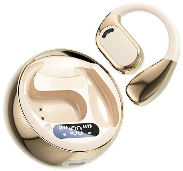 Alt view image 2 of 5 - DeKangHY Open Ear Earbuds Wireless Earbuds Bluetooth 5.4, LED Display Bluetooth Earphone for Workout/Running, AI Noise Reduction Touch Controls, 72hr Playtime,Waterproof Gold