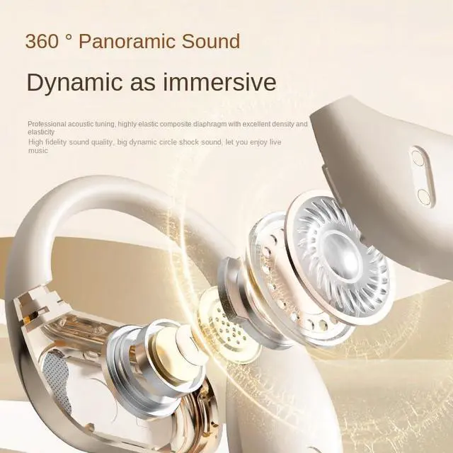 Alt view image 3 of 5 - DeKangHY Open Ear Earbuds Wireless Earbuds Bluetooth 5.4, LED Display Bluetooth Earphone for Workout/Running, AI Noise Reduction Touch Controls, 72hr Playtime,Waterproof Gold