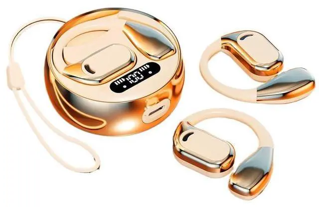 Alt view image 5 of 5 - DeKangHY Open Ear Earbuds Wireless Earbuds Bluetooth 5.4, LED Display Bluetooth Earphone for Workout/Running, AI Noise Reduction Touch Controls, 72hr Playtime,Waterproof Gold