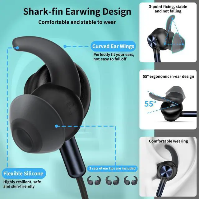 Alt view image 2 of 5 - COOYA Sports Wired Earbuds USB C Headphones 13mm Dynamic Driver HiFi Stereo IP4 Sweatproof Type-C in-Ear Earphones with Mic Volume Control No Latency 5ft Long Cord Game Ear buds for iPhone 16, Samsung