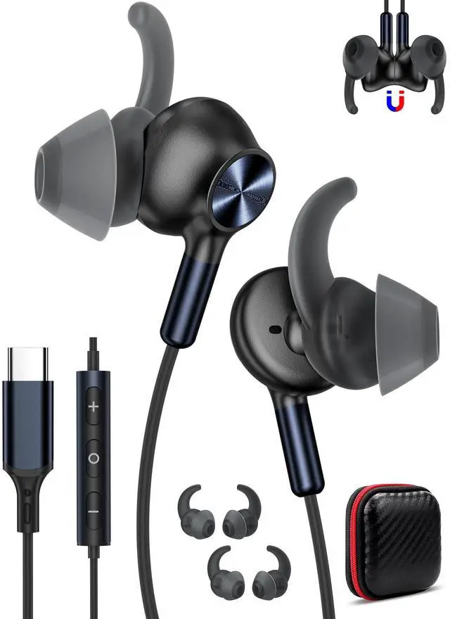 Main image of COOYA Sports Wired Earbuds USB C Headphones 13mm Dynamic Driver HiFi Stereo IP4 Sweatproof Type-C in-Ear Earphones with Mic Volume Control No Latency 5ft Long Cord Game Ear buds for iPhone 16, Samsung