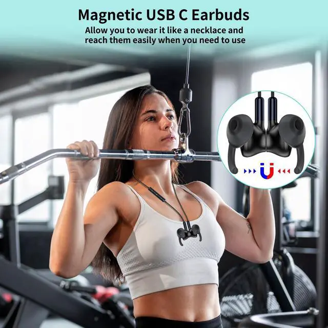 Alt view image 4 of 5 - COOYA Sports Wired Earbuds USB C Headphones 13mm Dynamic Driver HiFi Stereo IP4 Sweatproof Type-C in-Ear Earphones with Mic Volume Control No Latency 5ft Long Cord Game Ear buds for iPhone 16, Samsung