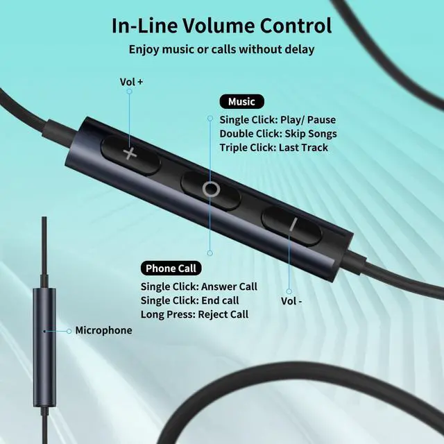 Alt view image 5 of 5 - COOYA Sports Wired Earbuds USB C Headphones 13mm Dynamic Driver HiFi Stereo IP4 Sweatproof Type-C in-Ear Earphones with Mic Volume Control No Latency 5ft Long Cord Game Ear buds for iPhone 16, Samsung