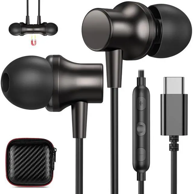 Main image of COOYA 2 Pairs USB C Headphones Type C Wired Earbuds for iPhone 15 Pro iPad 10 Pixel 8 7 Magnetic Bass Noise Canceling In-Ear Earphones+Mic for Samsung Galaxy S24 Ultra S23 FE A55 S22 S21 Flip5 OnePlus