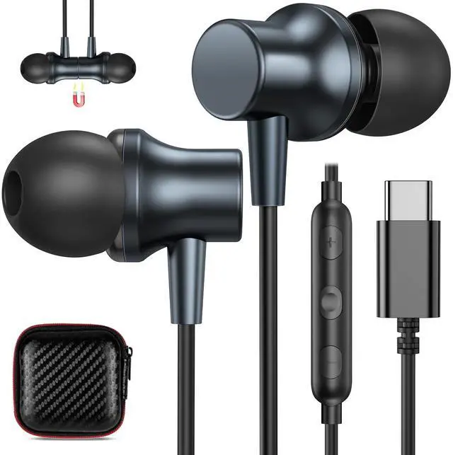 Main image of COOYA 2 Pairs USB C Headphones Type C Wired Earbuds for iPhone 15 Pro Max iPad 10 Pixel 8 7a Magnetic Bass Noise Canceling in-Ear Earphones + Mic for Samsung Galaxy S24 Ultra S23 A35 S22 S21 Flip5