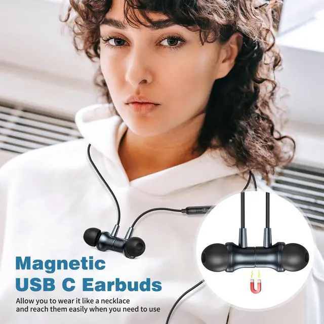Alt view image 4 of 5 - COOYA 2 Pairs USB C Headphones Type C Wired Earbuds for iPhone 15 Pro Max iPad 10 Pixel 8 7a Magnetic Bass Noise Canceling in-Ear Earphones + Mic for Samsung Galaxy S24 Ultra S23 A35 S22 S21 Flip5