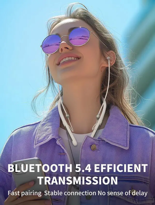 Alt view image 4 of 5 - Air Tube Bluetooth Headphones with LED Battery Display,EMF Free Neckband Wireless Earbuds with 25H Playtime,HD Bass Airtube Headphone Emf Free with Mic And Controls,Airtube Earbuds For Sleep,Work,Gym