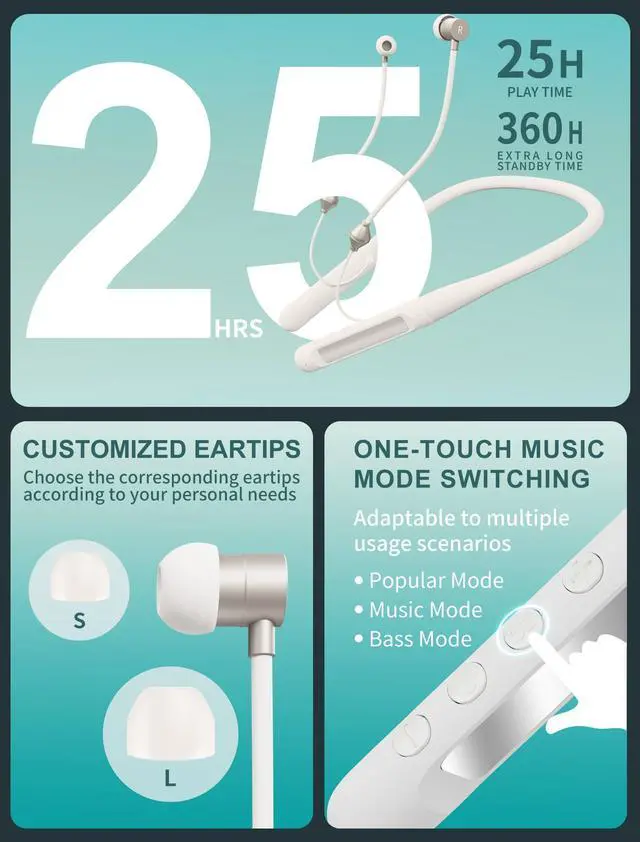 Alt view image 5 of 5 - Air Tube Bluetooth Headphones with LED Battery Display,EMF Free Neckband Wireless Earbuds with 25H Playtime,HD Bass Airtube Headphone Emf Free with Mic And Controls,Airtube Earbuds For Sleep,Work,Gym