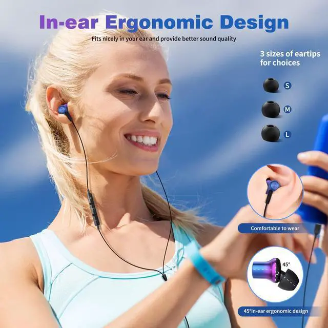 Alt view image 4 of 5 - COOYA for Samsung Galaxy A35 Wallet Case Flip Card Holder+USB C Headphones HiFi Stereo Type-C Wired Earbuds Gradient Purple Blue