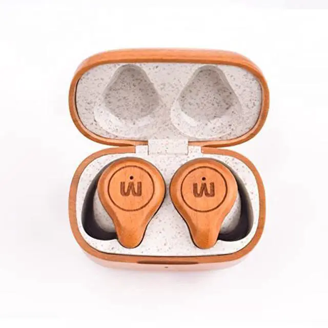 Alt view image 2 of 5 - True Wireless Earbuds TWS - Real Wood Crafted Case and Finishment, USB-C Charging Case, Long Lasting Battery, Built-in Mic, Confortable, Touch Controls, for iPhone, Android, PC, (Cherry)