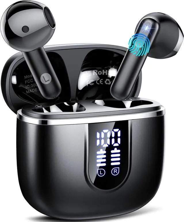 Main image of Wireless Earbuds, 2025 Bluetooth 5.4 Headphones with 3D Bass Stereo, 40H Ultralight in-Ear Buds, Bluetooth Earbuds with 4 ENC Noise Cancelling Mic, USB-C LED, IP7 Waterproof Earphones for Android iOS