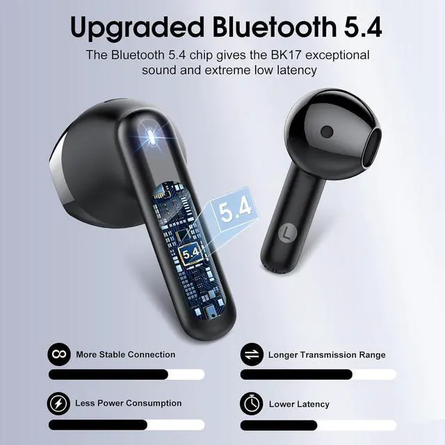 Alt view image 2 of 5 - Wireless Earbuds, 2025 Bluetooth 5.4 Headphones with 3D Bass Stereo, 40H Ultralight in-Ear Buds, Bluetooth Earbuds with 4 ENC Noise Cancelling Mic, USB-C LED, IP7 Waterproof Earphones for Android iOS