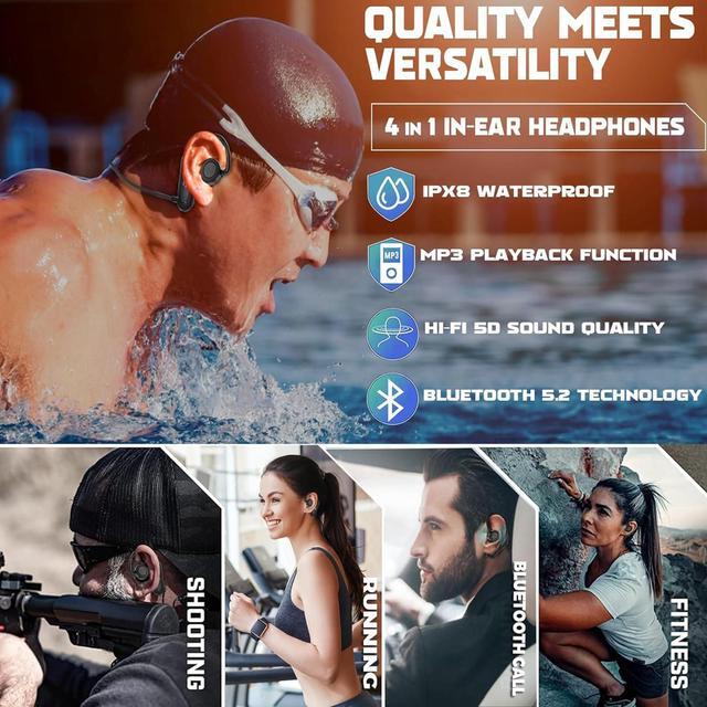 Alt view image 4 of 5 - BZOJIFO Swimming Headphones, IPX8 Waterproof Earbuds for Swimming 32GB Swimming MP3 Player Wireless Bluetooth 5.4 in-Ear Waterproof Headset 18H Playing time with Mic for Swimming, Cycling, Workout