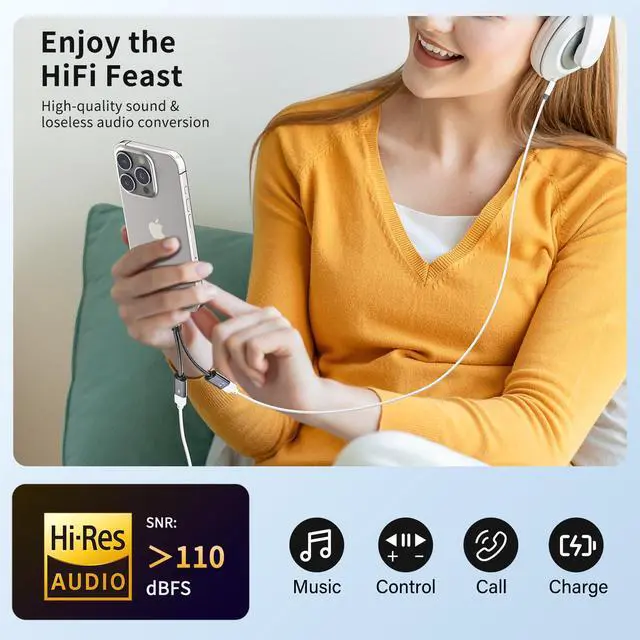 Alt view image 4 of 4 - BZINK 2 Pack in Ear Monitor Headphones+USB C Splitter, Dual USB C Headphone and Charger