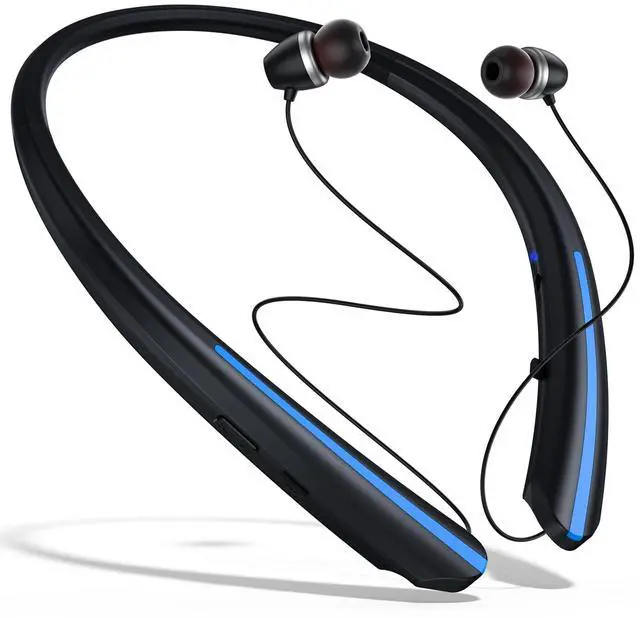 Main image of Bluetooth Headphones Neckband Retractable, Wireless Earbuds IPX5 Sweatproof, Bluetooth Headset with Microphone Vibration Call, Stereo Noise Cancelling Earphones for Workout Sports Driving (black blue)