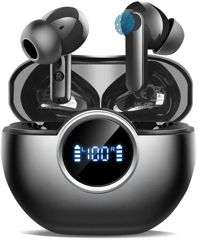 Main image of Wireless Earbuds 2025 NEW Bluetooth 5.4 Headphones Bass 3D Stereo, In-Ear Earphones with 4 ENC Noise Cancelling Mic, 48H Playtime with LED Display, IPX7 Waterproof for Laptop Pad Android iOS, Black