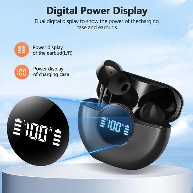 Alt view image 3 of 5 - Wireless Earbuds 2025 NEW Bluetooth 5.4 Headphones Bass 3D Stereo, In-Ear Earphones with 4 ENC Noise Cancelling Mic, 48H Playtime with LED Display, IPX7 Waterproof for Laptop Pad Android iOS, Black