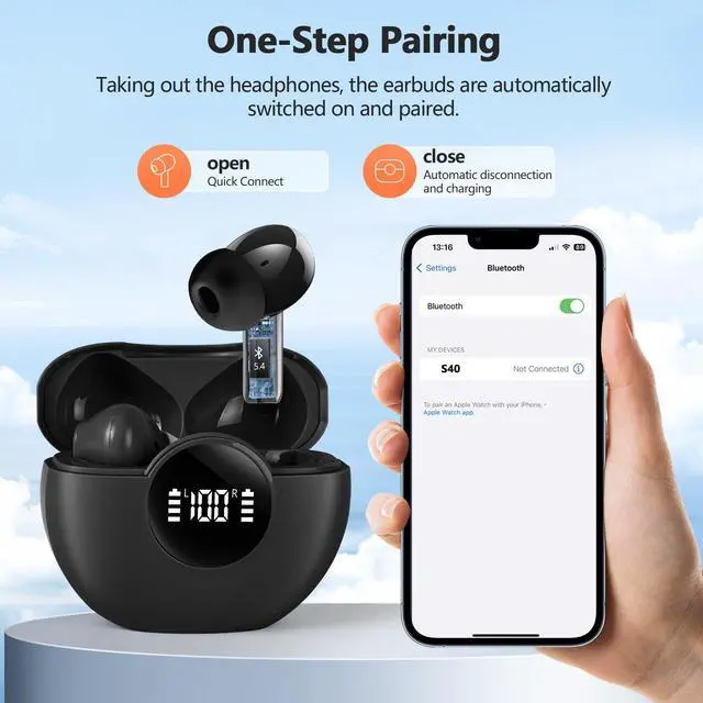 Alt view image 5 of 5 - Wireless Earbuds 2025 NEW Bluetooth 5.4 Headphones Bass 3D Stereo, In-Ear Earphones with 4 ENC Noise Cancelling Mic, 48H Playtime with LED Display, IPX7 Waterproof for Laptop Pad Android iOS, Black