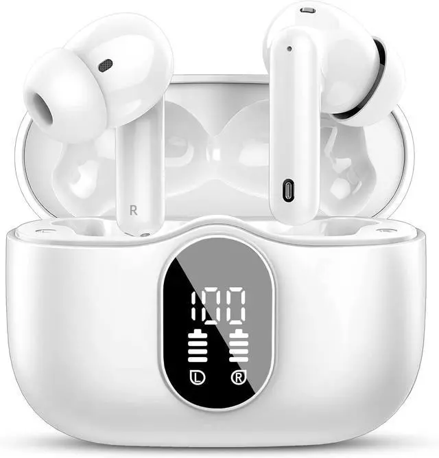Main image of Wireless Earbuds Bluetooth 5.4 Headphones Bass Stereo Ear Buds with Noise Cancelling Mic LED Display in Ear Earphones IP7 Waterproof 36H Playtime for Laptop Pad Phones Sports Workout White