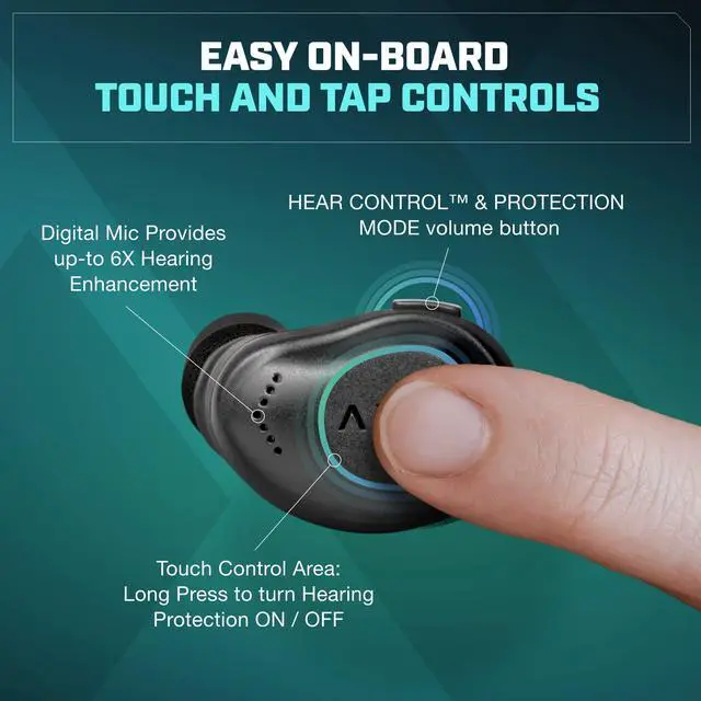 Alt view image 4 of 5 - AXIL XCOR PRO Wireless Earbuds Bluetooth  HearPRO Buds with Touch Control  Bluetooth Enhancement  Hearing Protection  Dust & Water Resistant  Wind Resistant True Wireless Earbuds.