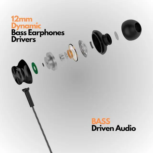 Alt view image 3 of 5 - Betron BS10 Earphones Wired Headphones in Ear Noise Isolating Earbuds with Microphone and Volume Control Powerful Bass Driven Sound, 12mm Large Drivers, Ergonomic Design