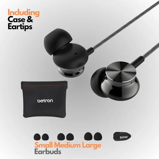Alt view image 2 of 5 - Betron BS10 Earphones Wired Headphones in Ear Noise Isolating Earbuds with Microphone and Volume Control Powerful Bass Driven Sound, 12mm Large Drivers, Ergonomic Design
