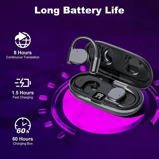 Alt view image 3 of 5 - Becklos Open Ear Headphones, Wireless Ear Buds with Earhooks, IPX7 Waterproof, Touch Control Earphones, Sport Headsets, Bluetooth 5.4 Headsets for Workout Running