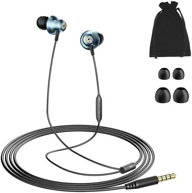 Alt view image 5 of 5 - Wired Earbuds in-Ear Headphones3.5mm Jack Wired Earbuds with MicrophoneHigh-Fidelity Stereo Subwoofer with Four Speakers, 4.2 ft Long Cable, S/M/L Ear Tips